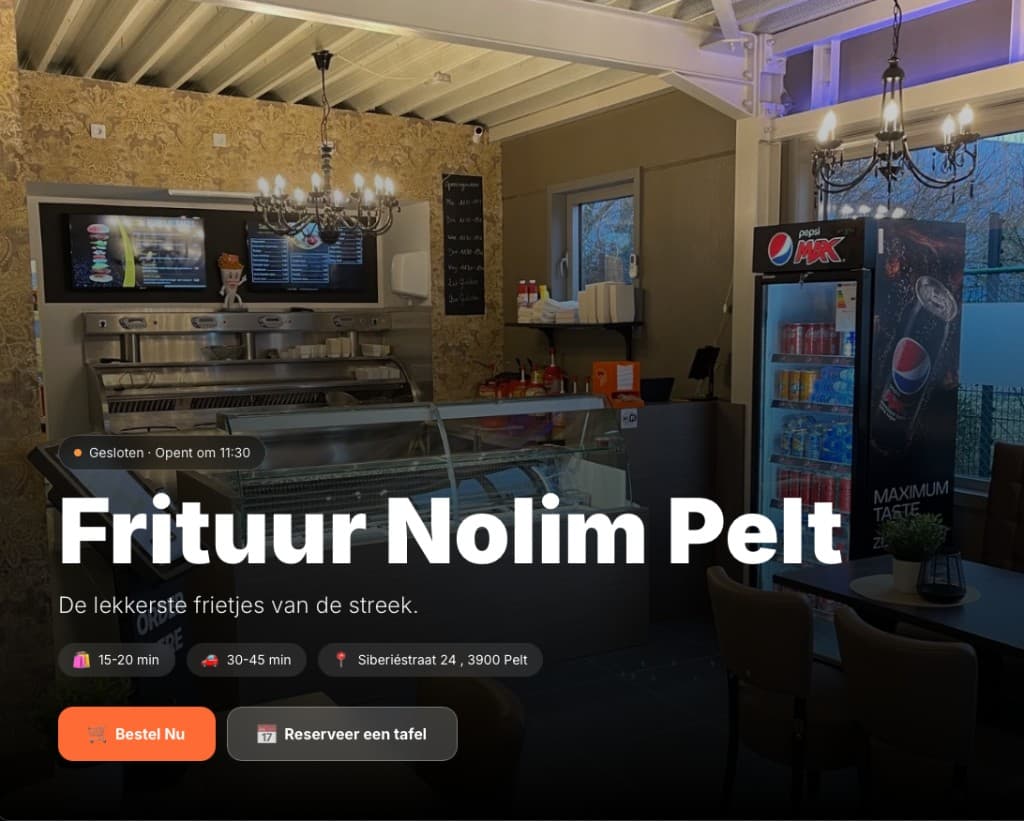 Online bestelpagina van een frituur